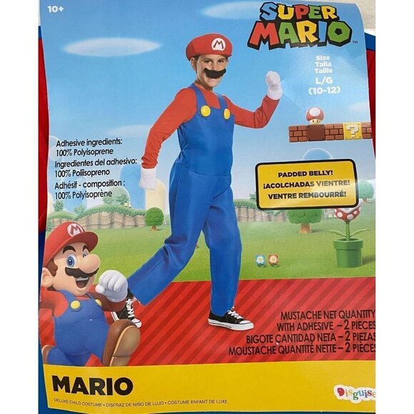 Super Mario Deluxe Halloween Costume Jumpsuit Kid's Padded Belly Sz Large - Picture 2 of 5